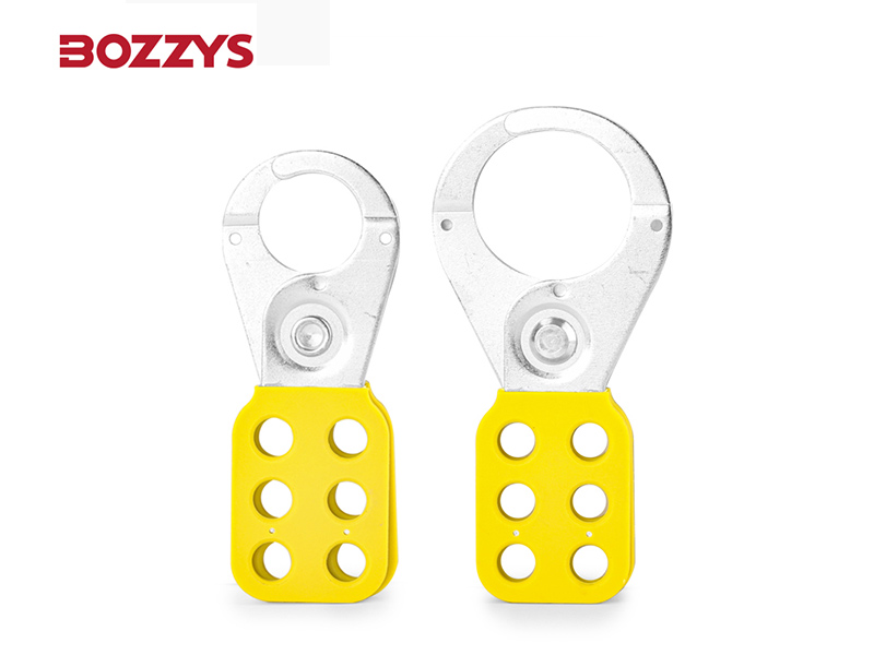 Steel Group Lockout Hasps with yellow vinyl-coated handle