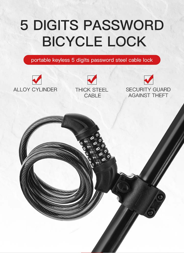 5 Digits Password Bicycle Lock M4 M5 M6 01